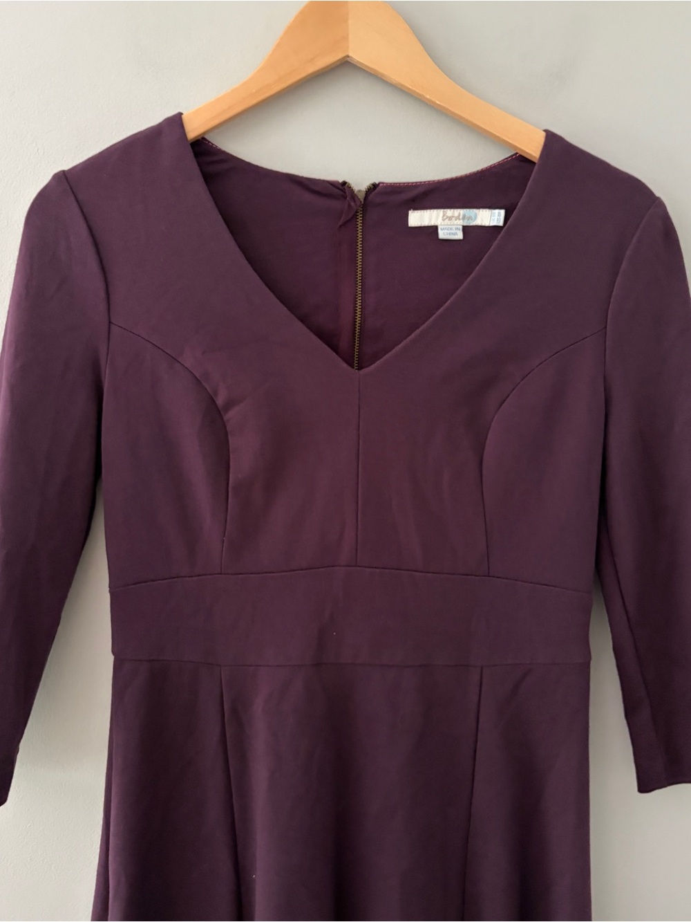Boden Clerkenwell Burgundy Fit Flare Dress 8R Long Sleeve V Neck Dark Academia - Picture 5 of 7